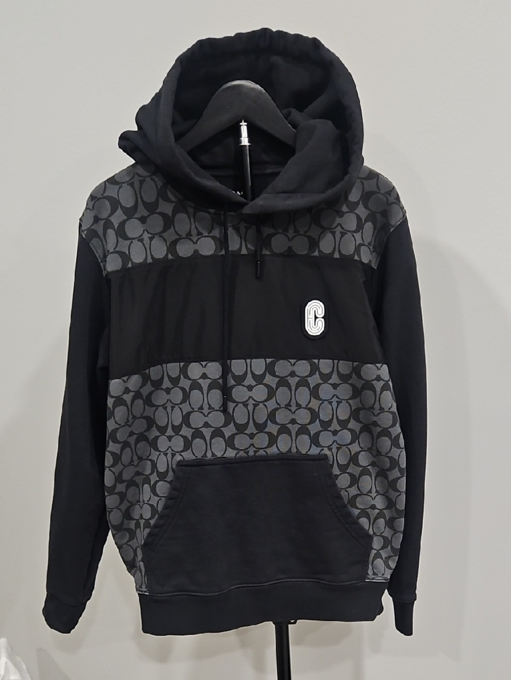 Coach Black & Gray Logo-Panel Hooded Sweatshirt
